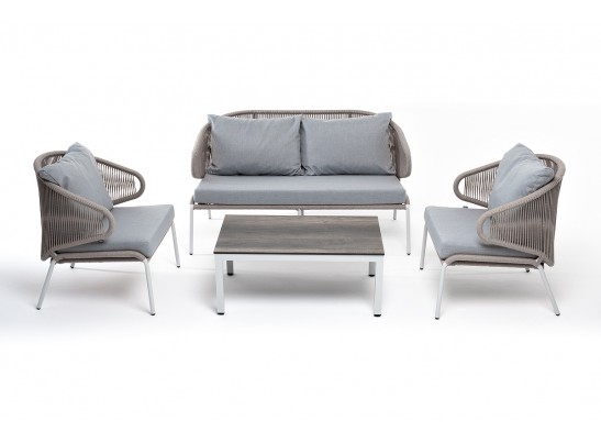 "Милан" лаунж-зона 4-местная плетеная из роупа (веревки), каркас алюминиевый белый, роуп бежевый в Набережных Челнах