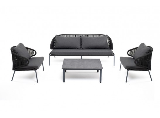 "Милан" лаунж-зона 5-местная плетеная из роупа (веревки), каркас алюминиевый серый, роуп темно-серый в Набережных Челнах