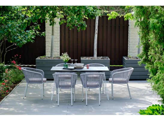 "Милан" обеденная группа на 6 персон, цвет светло-серый с белым каркасом в Набережных Челнах
