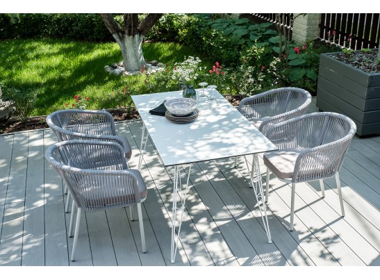 "Милан" обеденная группа на 6 персон, цвет светло-серый с белым каркасом в Набережных Челнах