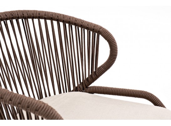 "Милан" стул плетеный из роупа, каркас алюминий белый, роуп коричневый, ткань бежевая в Набережных Челнах