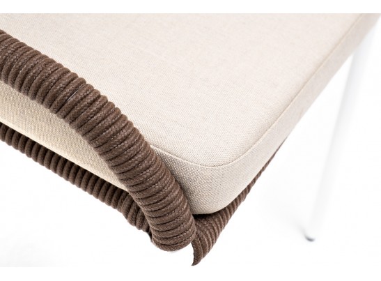 "Милан" стул плетеный из роупа, каркас алюминий белый муар, роуп коричневый круглый, ткань бежевая 052 в Набережных Челнах