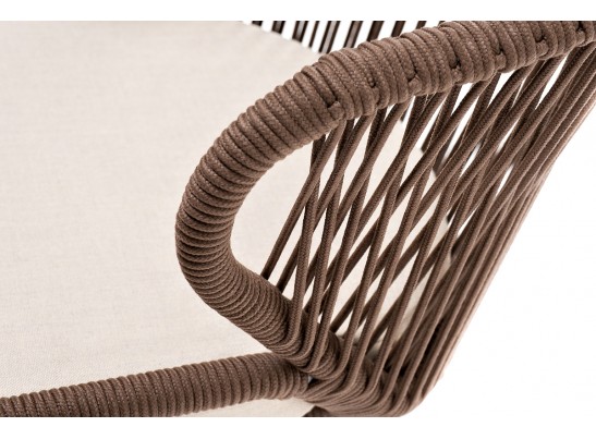 "Милан" стул плетеный из роупа, каркас алюминий белый муар, роуп коричневый круглый, ткань бежевая 052 в Набережных Челнах