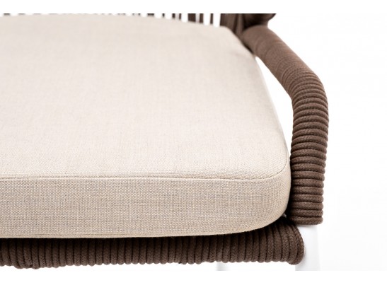 "Милан" стул плетеный из роупа, каркас алюминий белый, роуп коричневый, ткань бежевая в Набережных Челнах