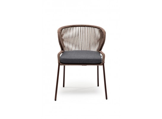 "Милан" стул плетеный из роупа, каркас алюминий коричневый, роуп коричневый, ткань темно-серая в Набережных Челнах