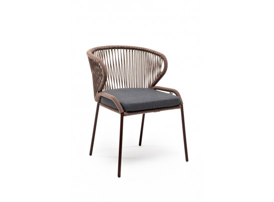 "Милан" стул плетеный из роупа, каркас алюминий коричневый, роуп коричневый, ткань темно-серая в Набережных Челнах