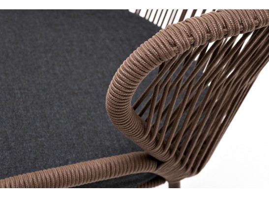 "Милан" стул плетеный из роупа, каркас алюминий коричневый, роуп коричневый, ткань темно-серая в Набережных Челнах