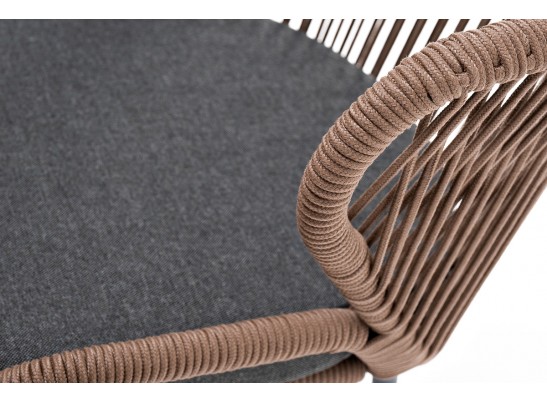 "Милан" стул плетеный из роупа, каркас алюминий серый (RAL7022) муар, роуп коричневый круглый, ткань темно-серая 027 в Набережных Челнах