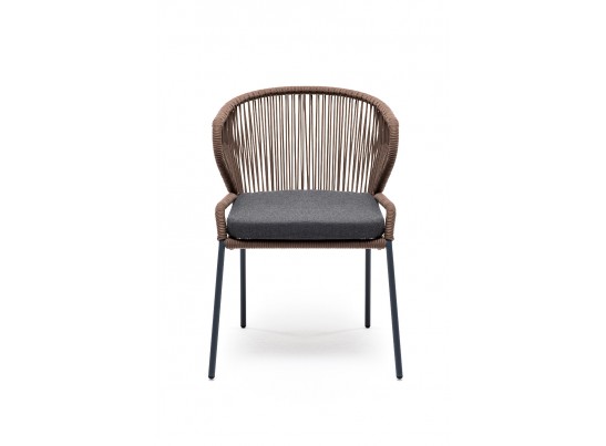 "Милан" стул плетеный из роупа, каркас алюминий серый, роуп коричневый, ткань темно-серая в Набережных Челнах