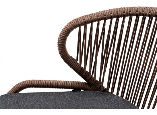 "Милан" стул плетеный из роупа, каркас алюминий серый, роуп коричневый, ткань темно-серая в Набережных Челнах