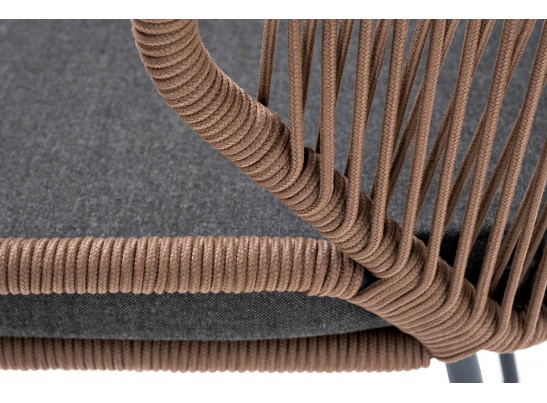 "Милан" стул плетеный из роупа, каркас алюминий серый, роуп коричневый, ткань темно-серая в Набережных Челнах