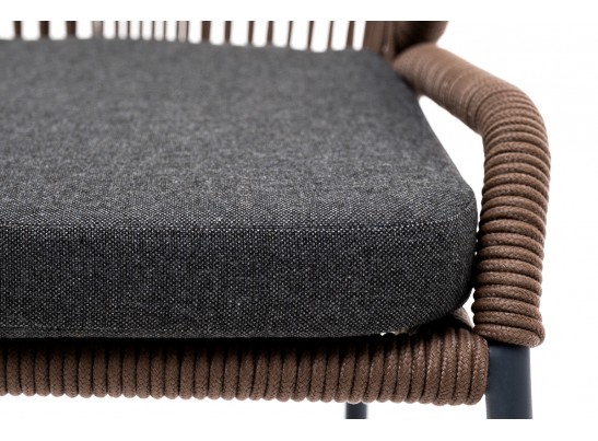 "Милан" стул плетеный из роупа, каркас алюминий серый, роуп коричневый, ткань темно-серая в Набережных Челнах