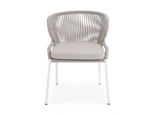 "Милан" стул плетеный из роупа, каркас алюминий белый муар, роуп бежевый круглый, ткань бежевая 052 в Набережных Челнах