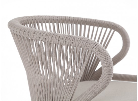 "Милан" стул плетеный из роупа, каркас алюминий белый муар, роуп бежевый круглый, ткань бежевая 052 в Набережных Челнах