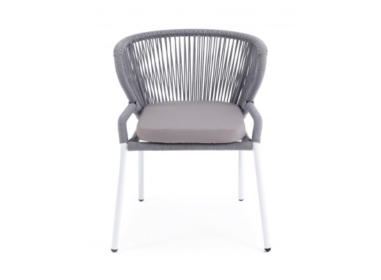 "Милан" стул плетеный из роупа, каркас алюминий белый, роуп светло-серый, ткань Neo Ash в Набережных Челнах