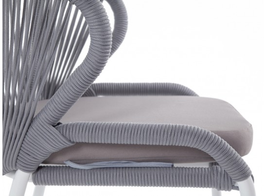 "Милан" стул плетеный из роупа, каркас алюминий белый, роуп светло-серый, ткань Neo Ash в Набережных Челнах