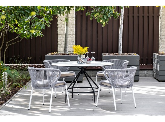 "Милан" стул плетеный из роупа, каркас алюминий белый, роуп светло-серый, ткань Neo Ash в Набережных Челнах