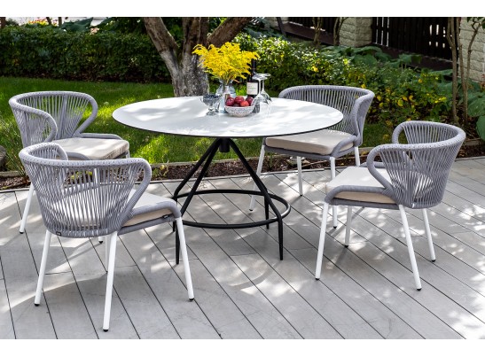 "Милан" стул плетеный из роупа, каркас алюминий белый, роуп светло-серый, ткань Neo Ash в Набережных Челнах