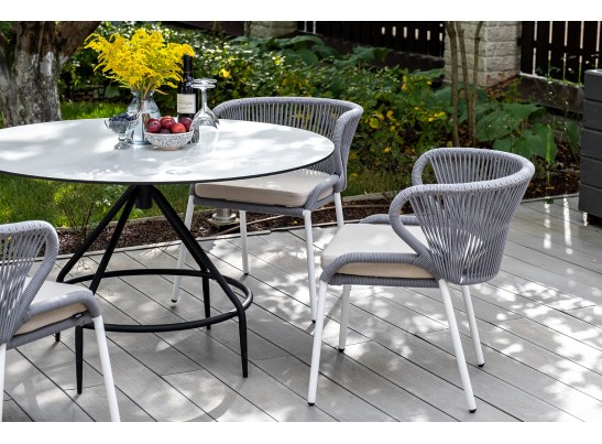 "Милан" стул плетеный из роупа, каркас алюминий белый, роуп светло-серый, ткань Neo Ash в Набережных Челнах