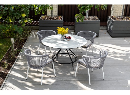 "Милан" стул плетеный из роупа, каркас алюминий белый, роуп светло-серый, ткань Neo Ash в Набережных Челнах