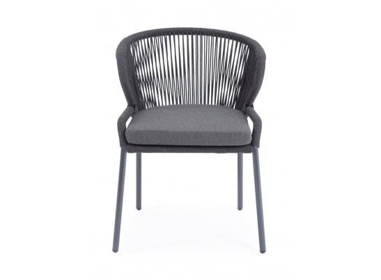 "Милан" стул плетеный из роупа, каркас алюминий темно-серый (RAL7024) шагрень, роуп темно-серый круглый, ткань темно-серая в Набережных Челнах