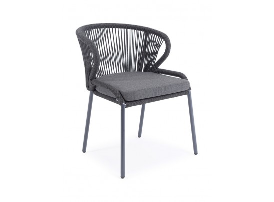 "Милан" стул плетеный из роупа, каркас алюминий темно-серый (RAL7024) шагрень, роуп темно-серый круглый, ткань темно-серая в Набережных Челнах