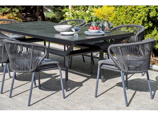 "Милан" стул плетеный из роупа, каркас алюминий темно-серый (RAL7024) шагрень, роуп темно-серый круглый, ткань темно-серая в Набережных Челнах