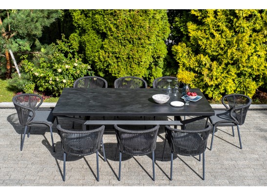 "Милан" стул плетеный из роупа, каркас алюминий темно-серый (RAL7024) шагрень, роуп темно-серый круглый, ткань темно-серая в Набережных Челнах