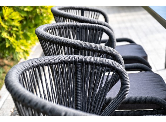 "Милан" стул плетеный из роупа, каркас алюминий темно-серый (RAL7024) шагрень, роуп темно-серый круглый, ткань темно-серая в Набережных Челнах