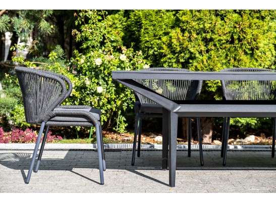 "Милан" стул плетеный из роупа, каркас алюминий темно-серый (RAL7024) шагрень, роуп темно-серый круглый, ткань темно-серая в Набережных Челнах