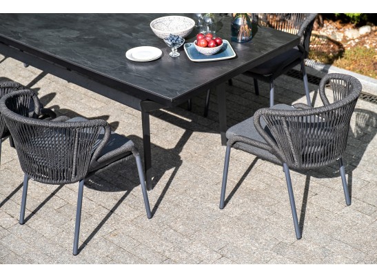 "Милан" стул плетеный из роупа, каркас алюминий темно-серый (RAL7024) шагрень, роуп темно-серый круглый, ткань темно-серая в Набережных Челнах