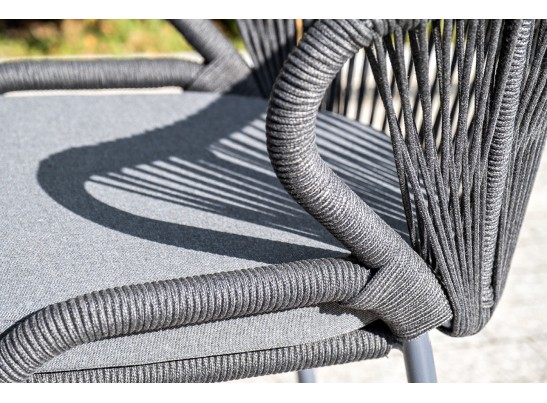 "Милан" стул плетеный из роупа, каркас алюминий темно-серый (RAL7024) шагрень, роуп темно-серый круглый, ткань темно-серая в Набережных Челнах