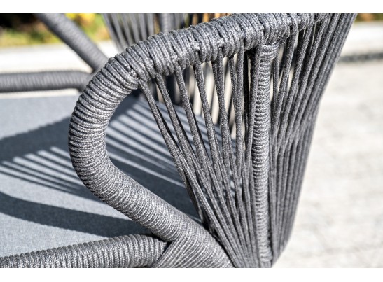"Милан" стул плетеный из роупа, каркас алюминий темно-серый (RAL7024) шагрень, роуп темно-серый круглый, ткань темно-серая в Набережных Челнах