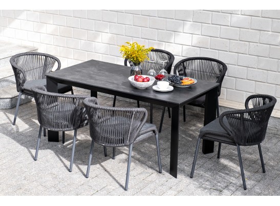 "Милан" стул плетеный из роупа, каркас алюминий темно-серый (RAL7024) шагрень, роуп темно-серый круглый, ткань темно-серая в Набережных Челнах