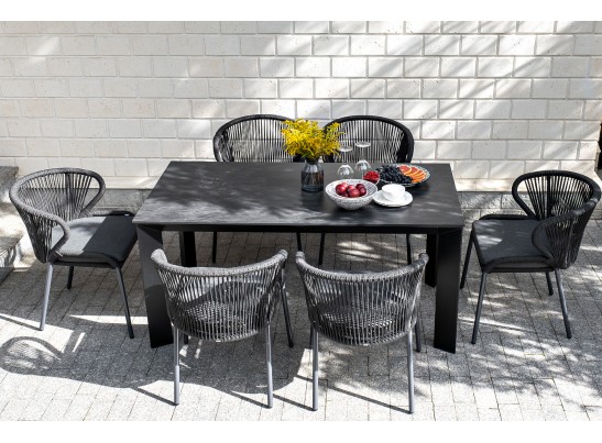 "Милан" стул плетеный из роупа, каркас алюминий темно-серый (RAL7024) шагрень, роуп темно-серый круглый, ткань темно-серая в Набережных Челнах