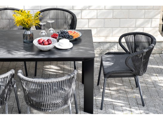 "Милан" стул плетеный из роупа, каркас алюминий темно-серый (RAL7024) шагрень, роуп темно-серый круглый, ткань темно-серая в Набережных Челнах