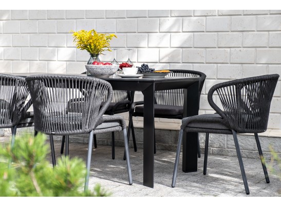 "Милан" стул плетеный из роупа, каркас алюминий темно-серый (RAL7024) шагрень, роуп темно-серый круглый, ткань темно-серая в Набережных Челнах