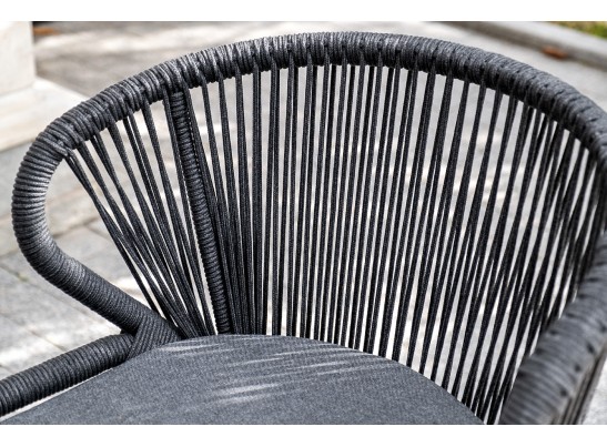 "Милан" стул плетеный из роупа, каркас алюминий темно-серый (RAL7024) шагрень, роуп темно-серый круглый, ткань темно-серая в Набережных Челнах