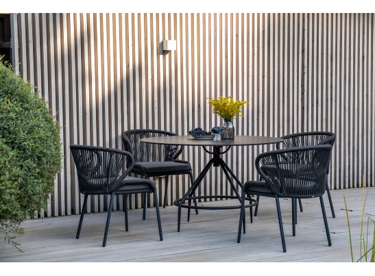 "Милан" стул плетеный из роупа, каркас алюминий темно-серый (RAL7024) шагрень, роуп темно-серый круглый, ткань темно-серая в Набережных Челнах