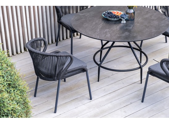 "Милан" стул плетеный из роупа, каркас алюминий темно-серый (RAL7024) шагрень, роуп темно-серый круглый, ткань темно-серая в Набережных Челнах