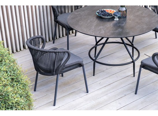 "Милан" стул плетеный из роупа, каркас алюминий темно-серый (RAL7024) шагрень, роуп темно-серый круглый, ткань темно-серая в Набережных Челнах