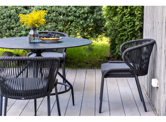 "Милан" стул плетеный из роупа, каркас алюминий темно-серый (RAL7024) шагрень, роуп темно-серый круглый, ткань темно-серая в Набережных Челнах