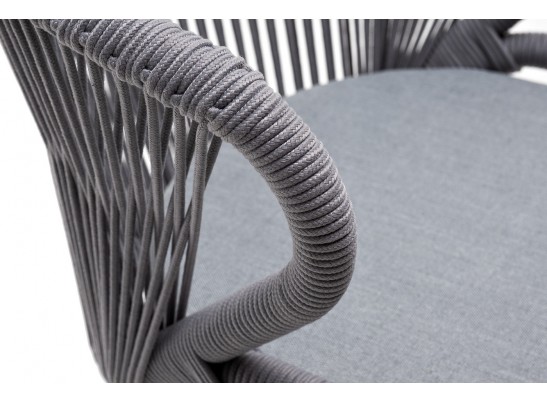 "Милан" стул плетеный из роупа, каркас алюминий белый муар, роуп светло-серый круглый, ткань светло-серая в Набережных Челнах