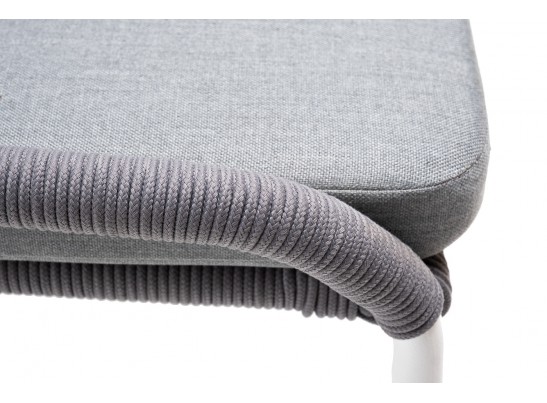"Милан" стул плетеный из роупа, каркас алюминий белый муар, роуп светло-серый круглый, ткань светло-серая в Набережных Челнах