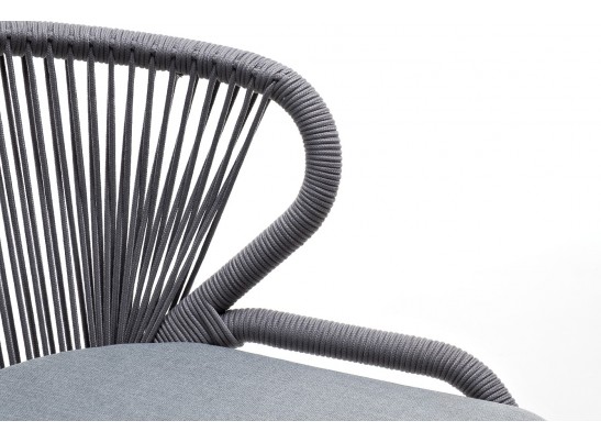 "Милан" стул плетеный из роупа, каркас алюминий белый муар, роуп светло-серый круглый, ткань светло-серая в Набережных Челнах