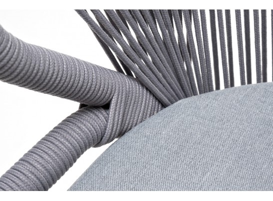 "Милан" стул плетеный из роупа, каркас алюминий белый муар, роуп светло-серый круглый, ткань светло-серая в Набережных Челнах