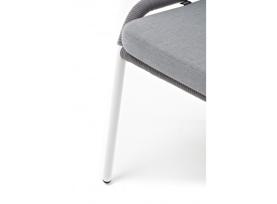 "Милан" стул плетеный из роупа, каркас алюминий белый муар, роуп светло-серый круглый, ткань светло-серая в Набережных Челнах