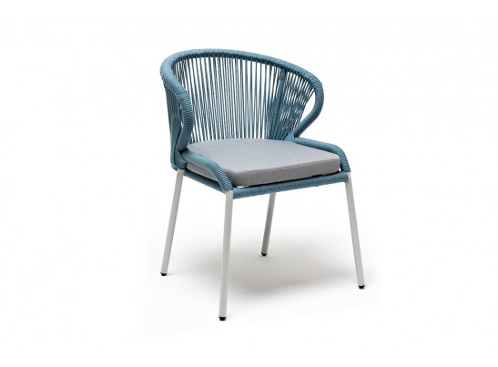 "Милан" стул плетеный из роупа, каркас алюминий светло-серый (RAL7035) муар, роуп бирюзовый круглый, ткань светло-серая в Набережных Челнах