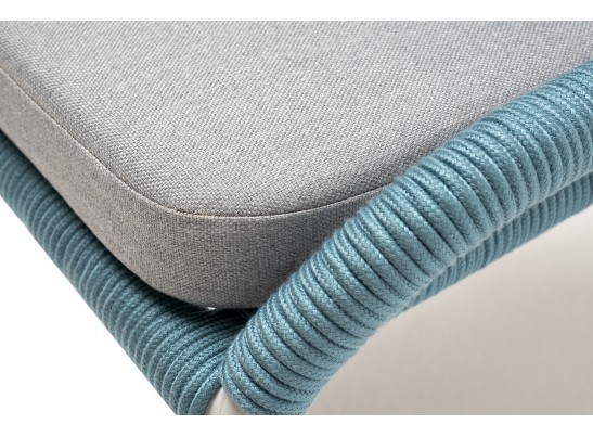 "Милан" стул плетеный из роупа, каркас алюминий светло-серый (RAL7035) муар, роуп бирюзовый круглый, ткань светло-серая в Набережных Челнах