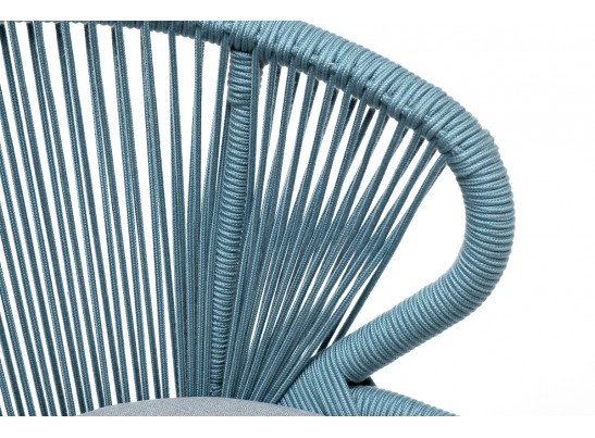 "Милан" стул плетеный из роупа, каркас алюминий светло-серый (RAL7035) муар, роуп бирюзовый круглый, ткань светло-серая в Набережных Челнах